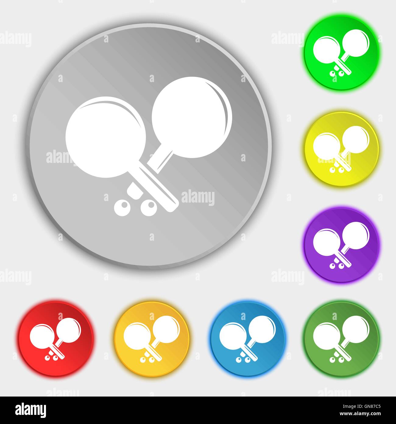 Tennis rocket icon sign. Symbol on eight flat buttons. Vector Stock ...