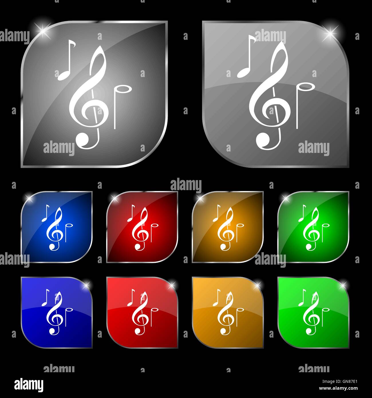 musical notes icon sign. Set of ten colorful buttons with glare. Vector ...