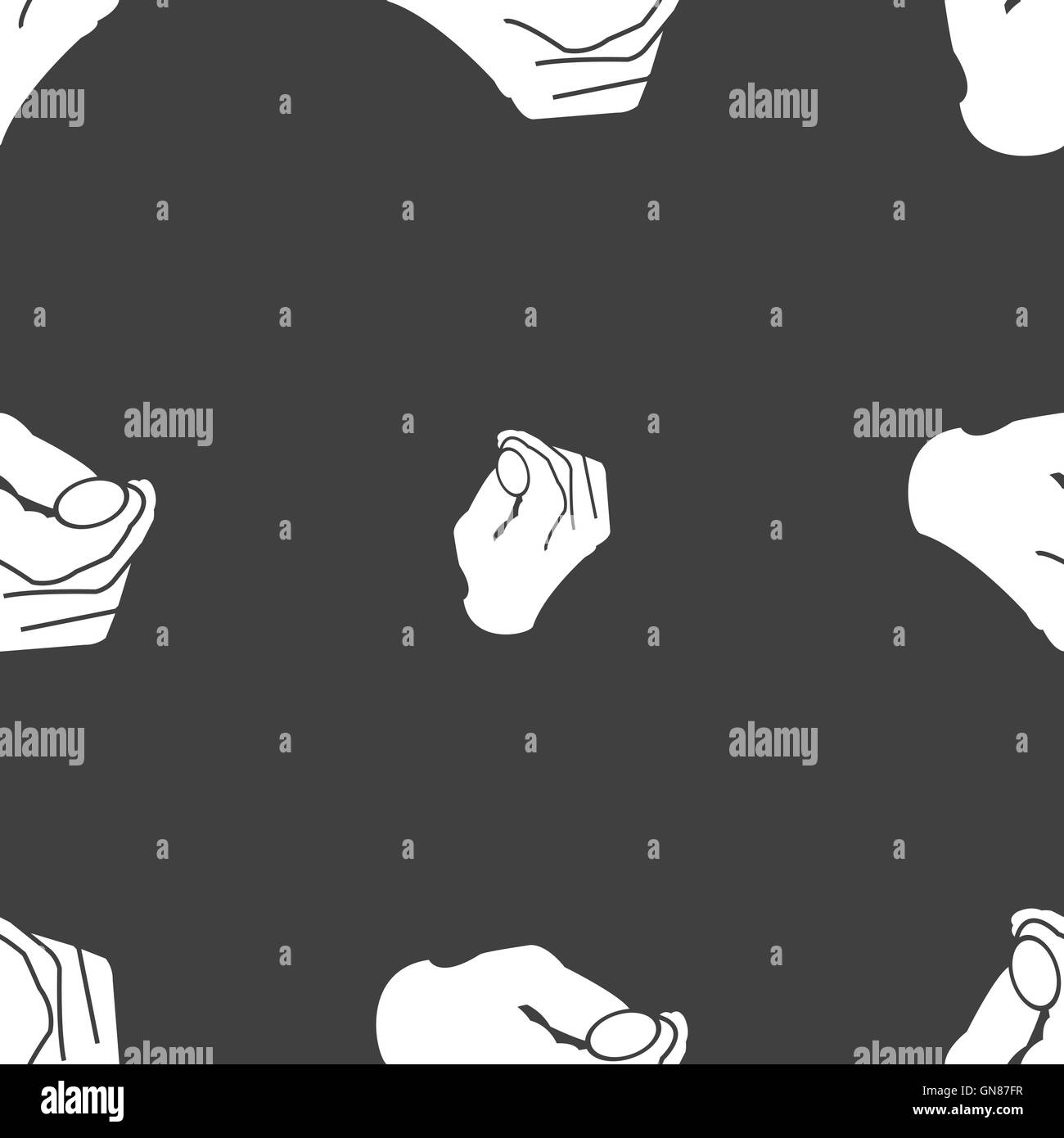 decision making by chance with coin, heads or tails icon sign. Seamless pattern on a gray background. Vector Stock Vector