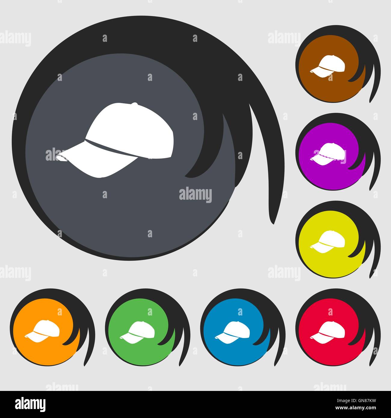 Baseball cap icon. Symbols on eight colored buttons. Vector Stock Vector