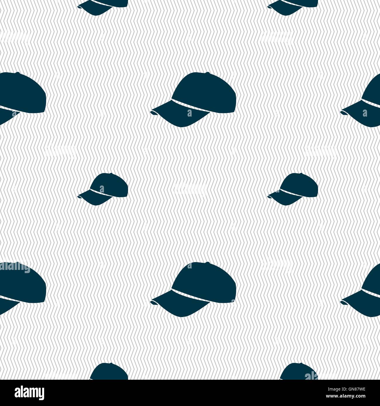 Baseball cap icon sign. Seamless pattern with geometric texture. Vector Stock Vector