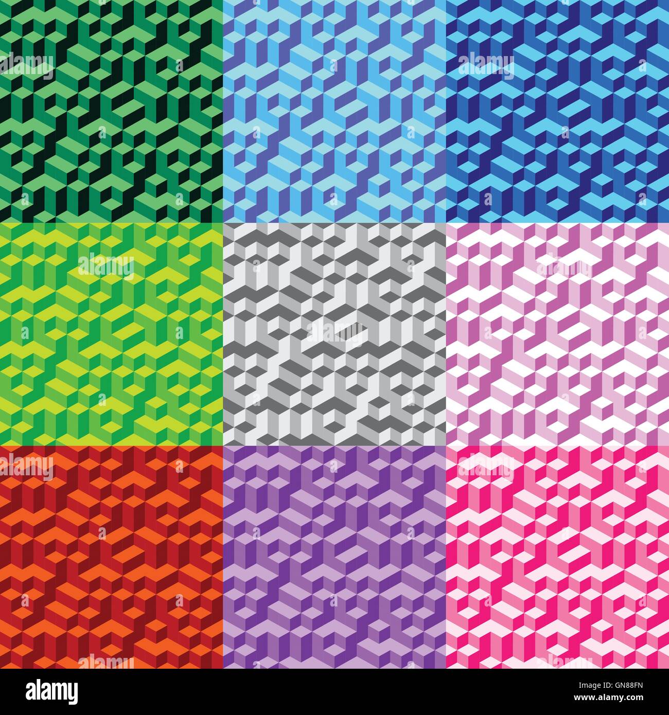 Set Seamless Geometric Volume Pattern Background 002 Stock Vector Image