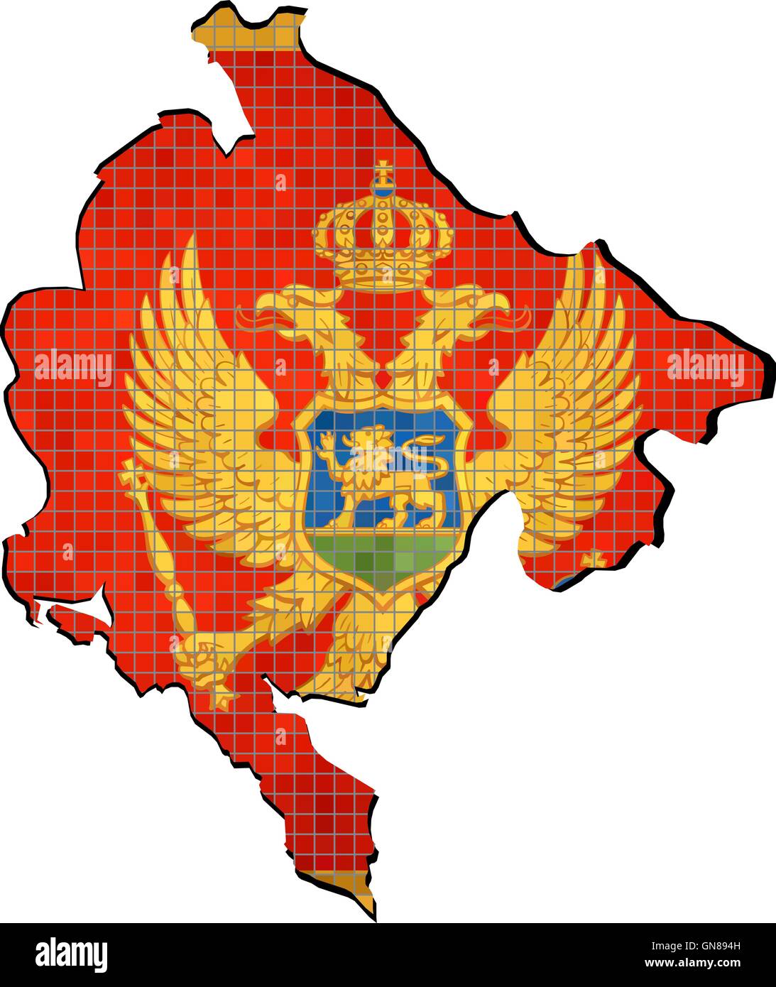 Montenegro map with flag inside Stock Vector