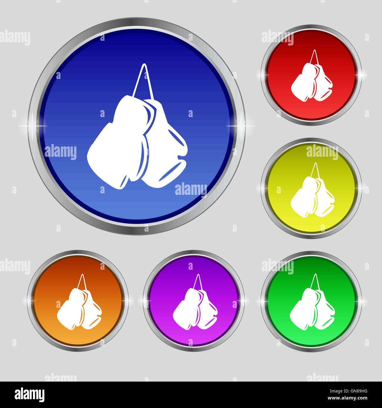 boxing gloves icon sign. Round symbol on bright colourful buttons ...