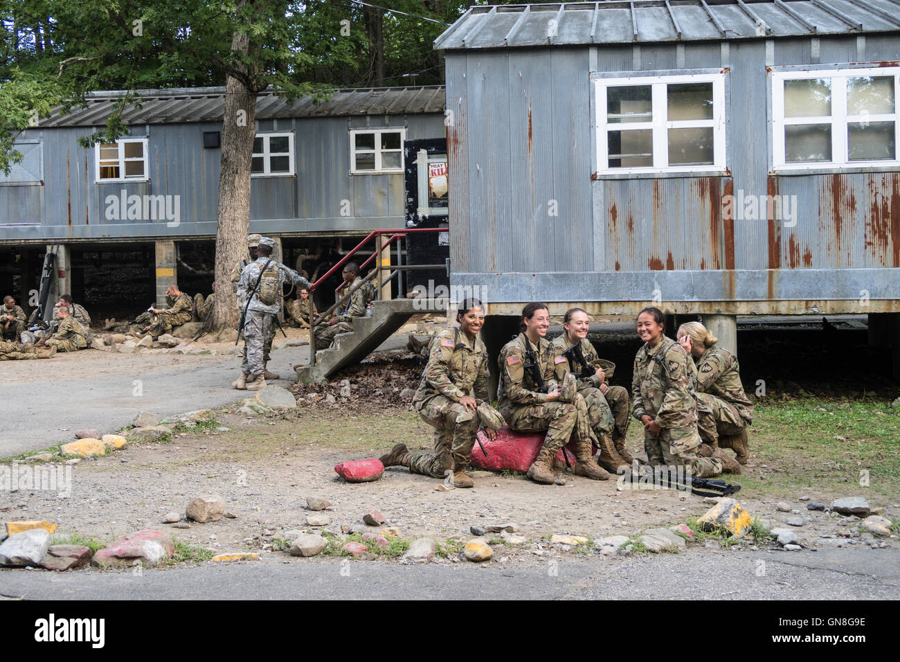 Group of Female Cadets at Camp Buckner, United States Military Academy, West Point, NY, USA Stock Photo