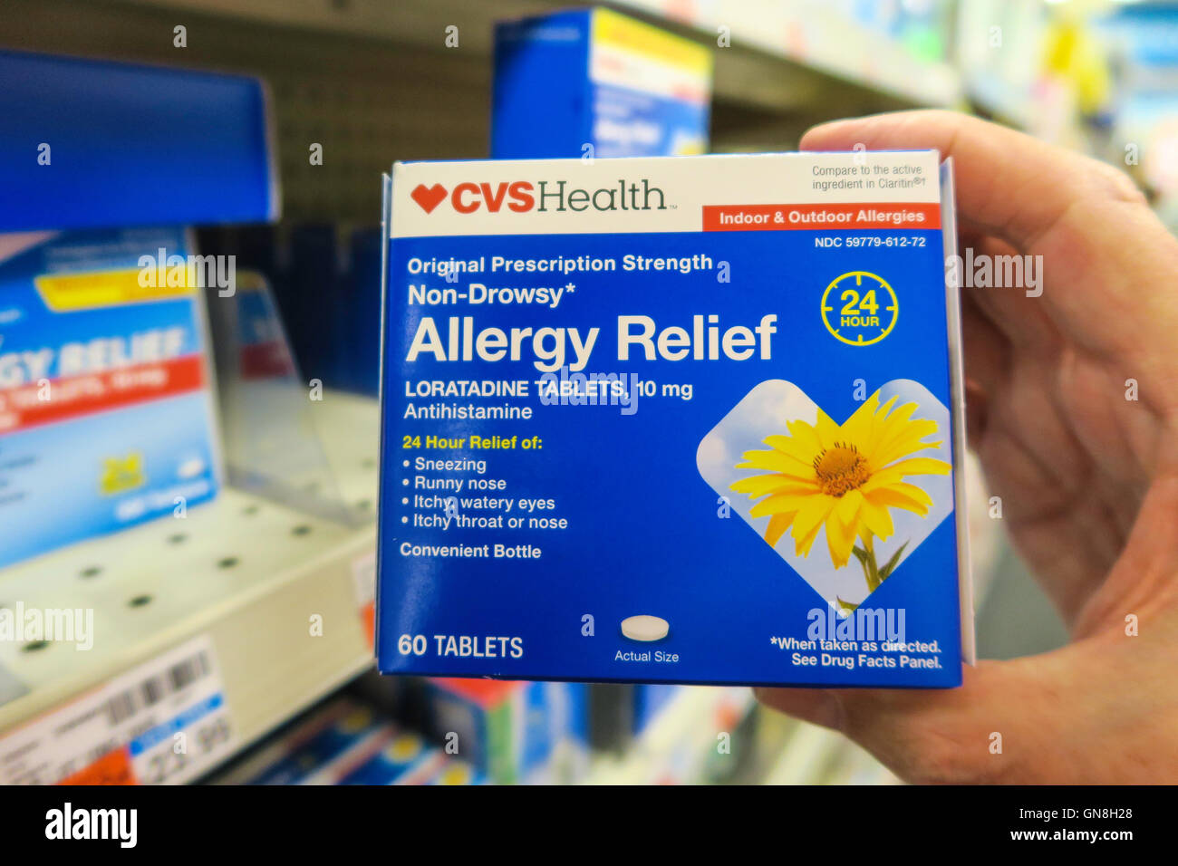 Allergy Relief at CVS Pharmacy Drug Store, NYC, USA Stock Photo