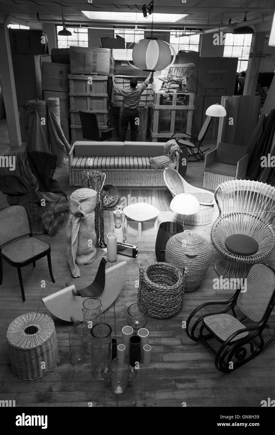 Benjamin C. Thompson’s warehouse in Cambridge, showing a variety of items that were being sold in the Design Resign D/R store in Cambridge, Massachusetts. Stock Photo