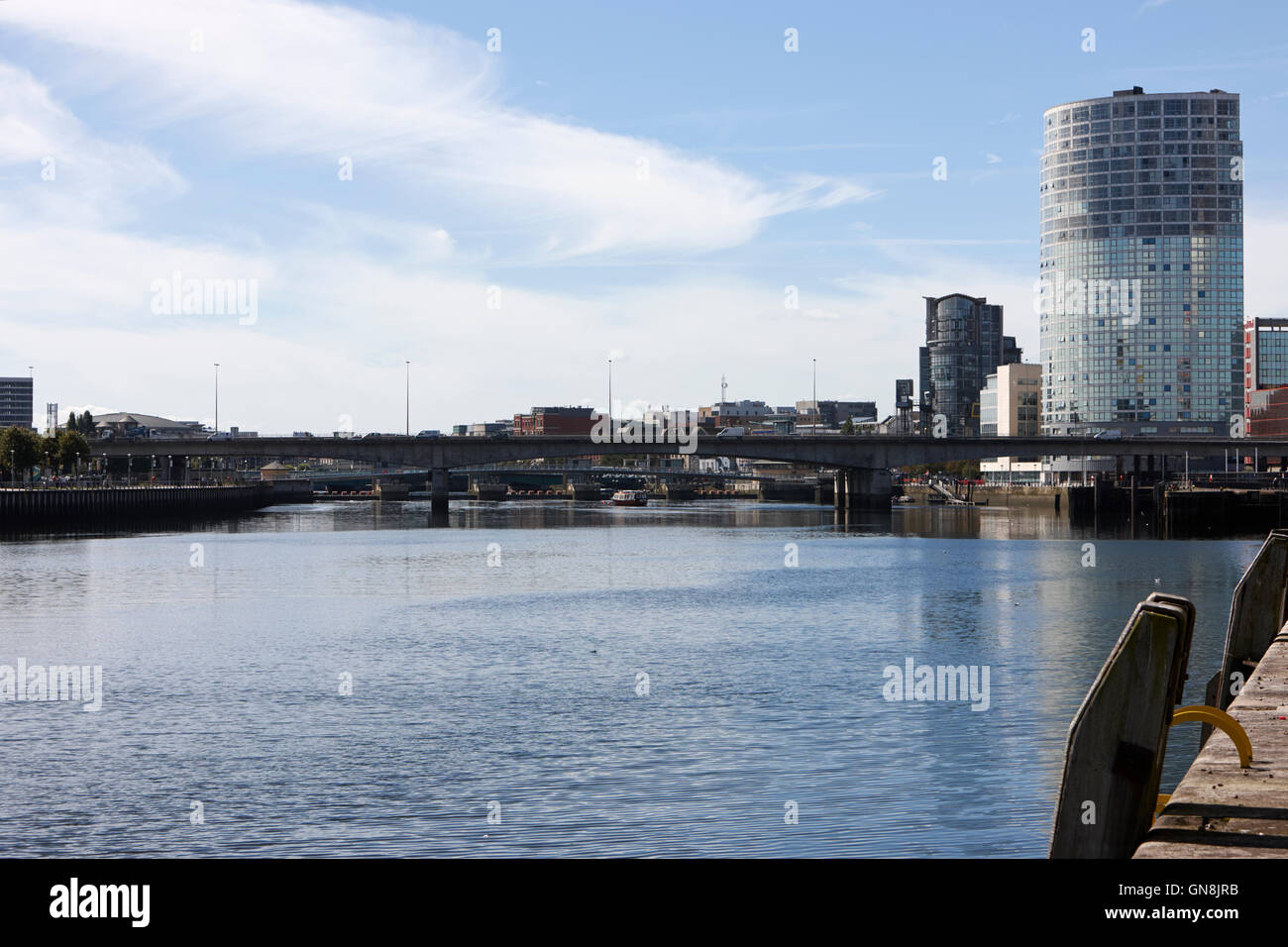 Belfast river lagan and waterfront skyline Northern Ireland UK Stock Photo