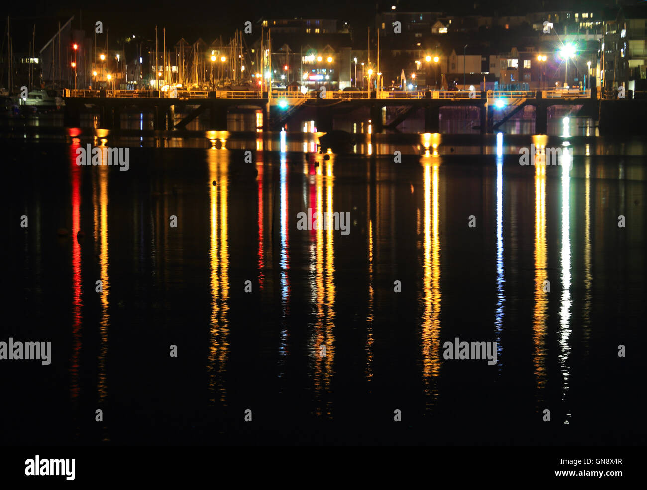 The Prince of Wales Pier at night, Falmouth, Cornwall, England, UK. Stock Photo