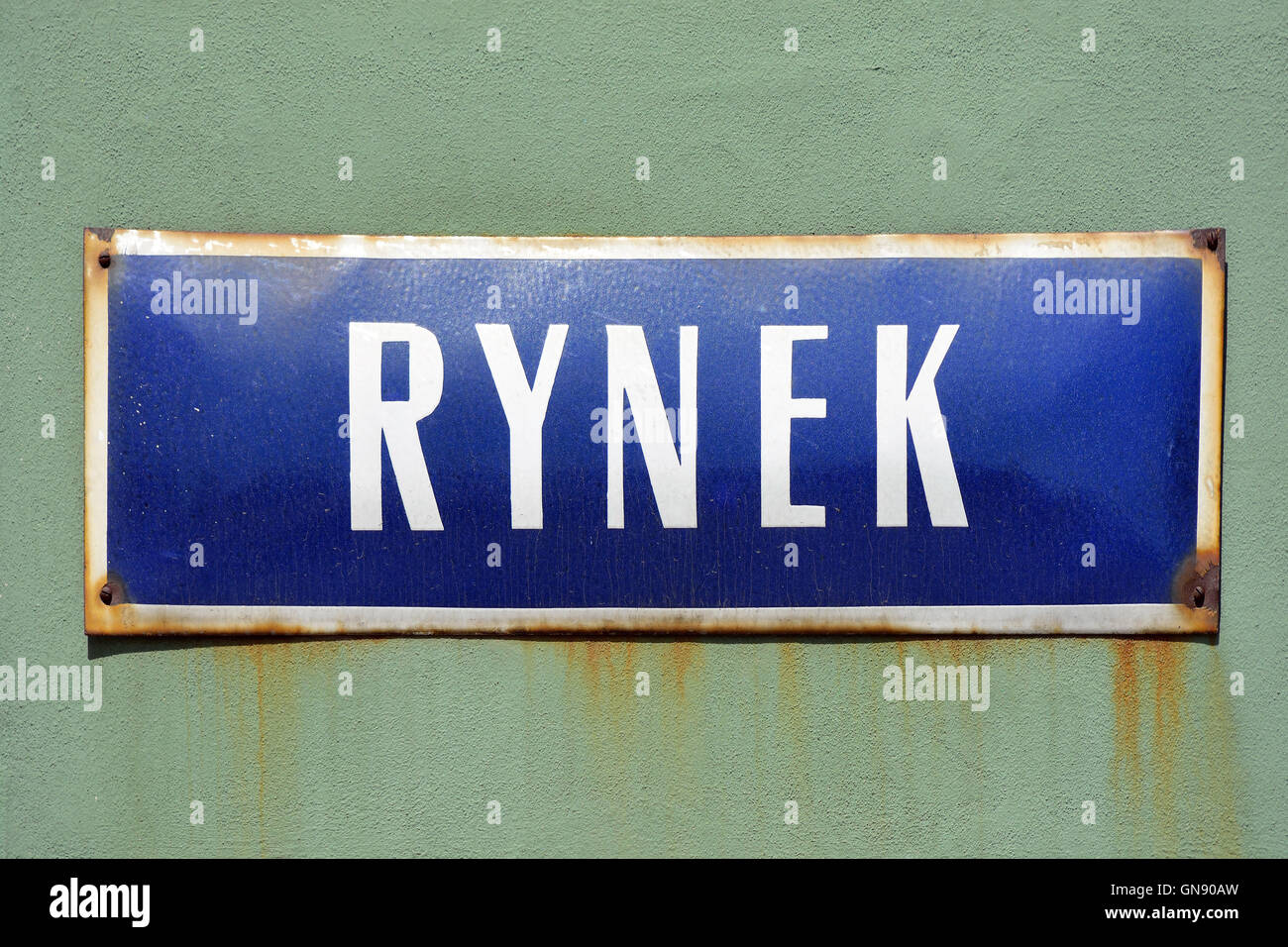 Street sign from Rynek in the Old Town of Wroclaw in Poland. Stock Photo