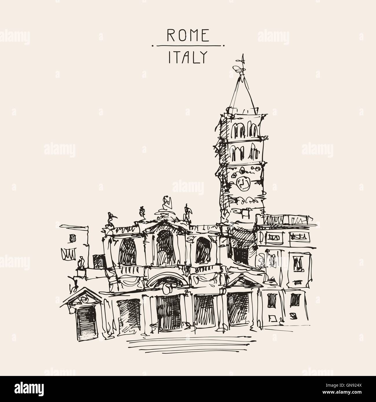 Freehand Sketch Drawing Rome Italy Cityscape For Your Travel