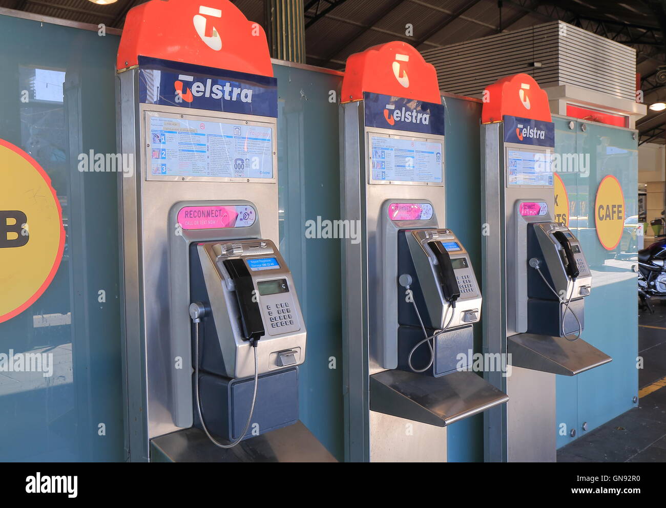 Telstra public phone in Melbourne Australia. Stock Photo