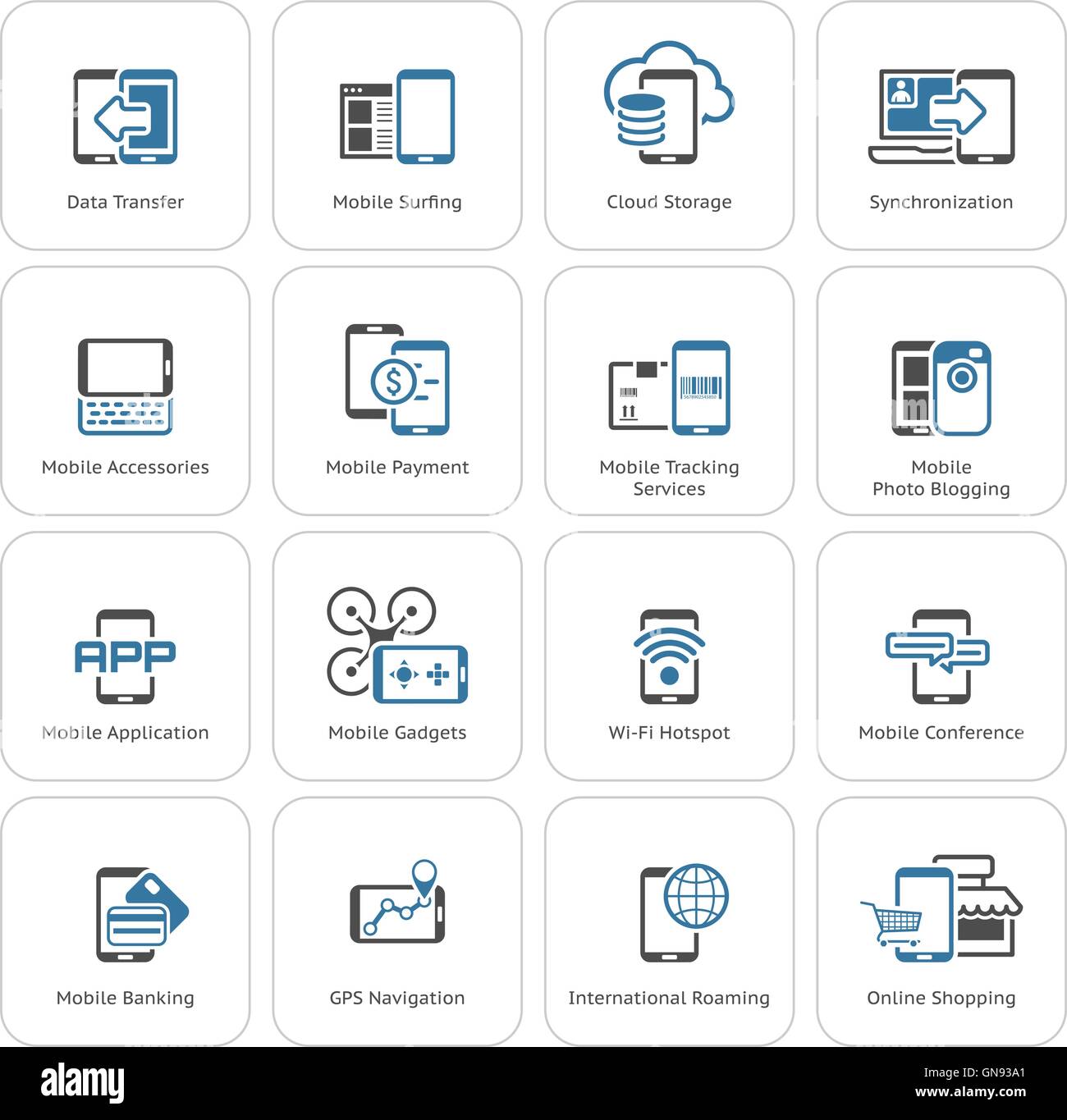Flat Design Mobile Devices and Services Icons Set Stock Vector Image