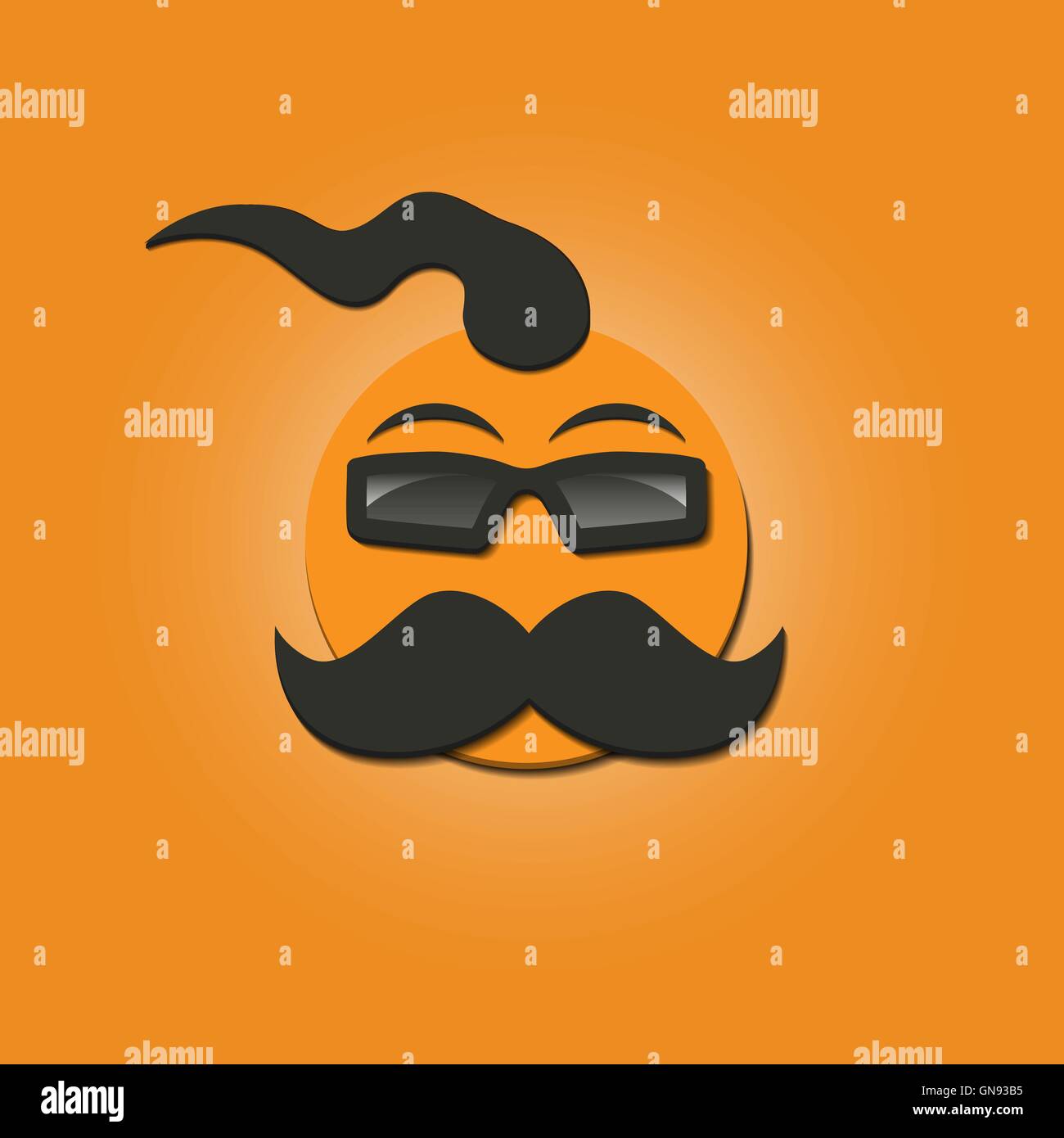 Funny face with a mustache, vector illustration. Stock Vector