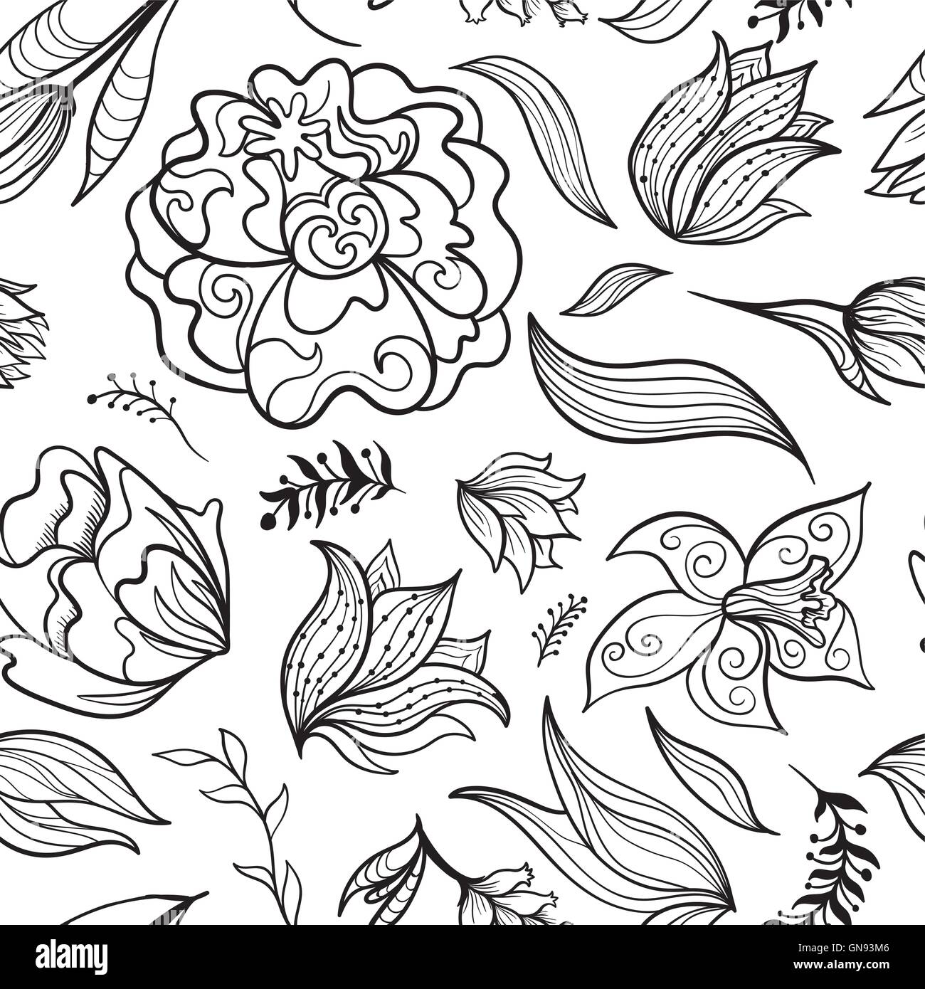 Black and White Floral Vector Pattern Stock Vector