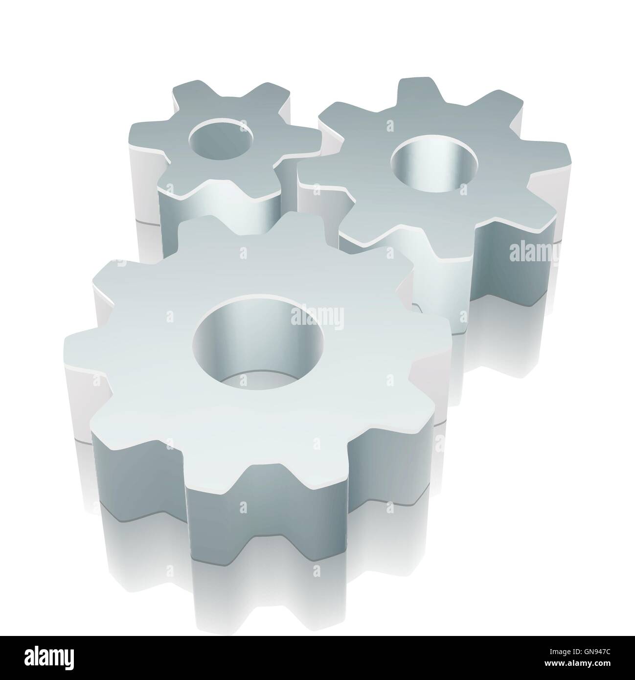 3d metallic Gears icon with reflection, vector illustration Stock ...