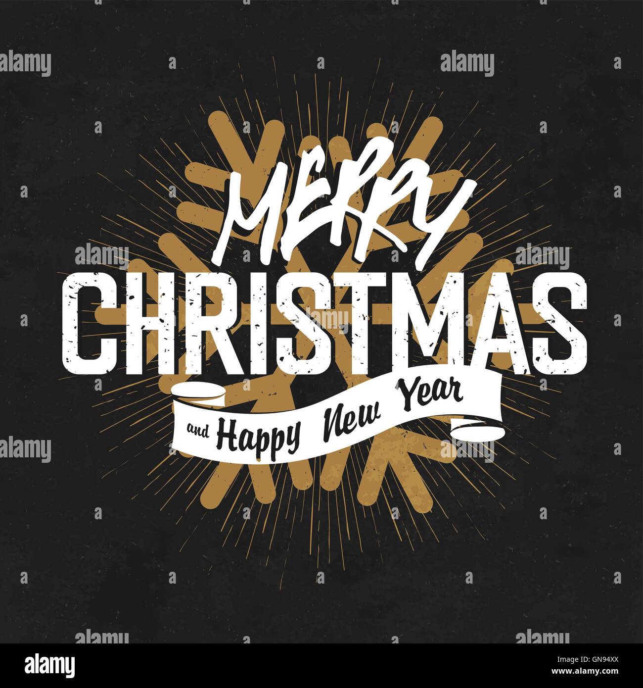 Vintage Merry Christmas And Happy New Year Calligraphic On Black Stock Vector