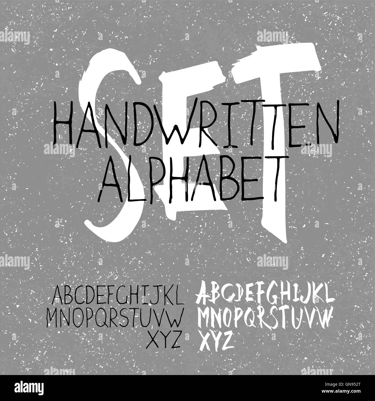 Handwritten Alphabet Set. Two in one. On textured monochrome bac Stock Vector