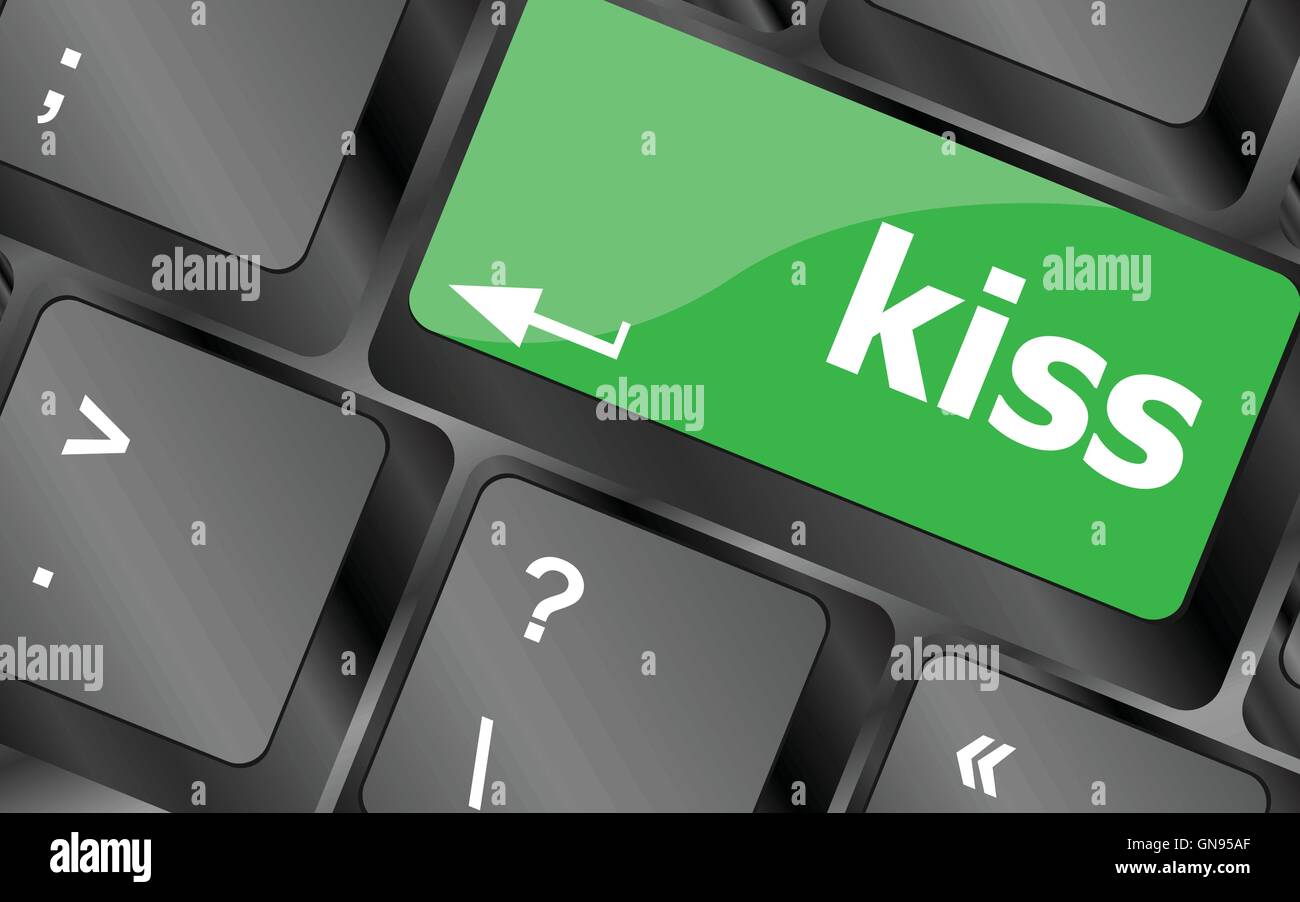 Key with the word kiss on it, on a computer keyboard. Keyboard keys