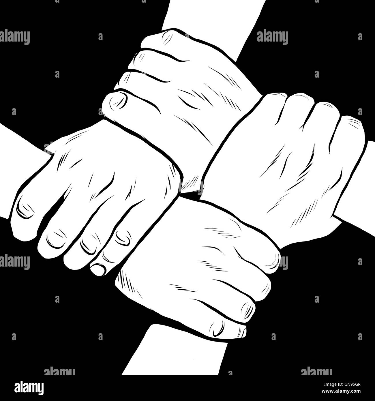 Black and white hands solidarity friendship Stock Vector
