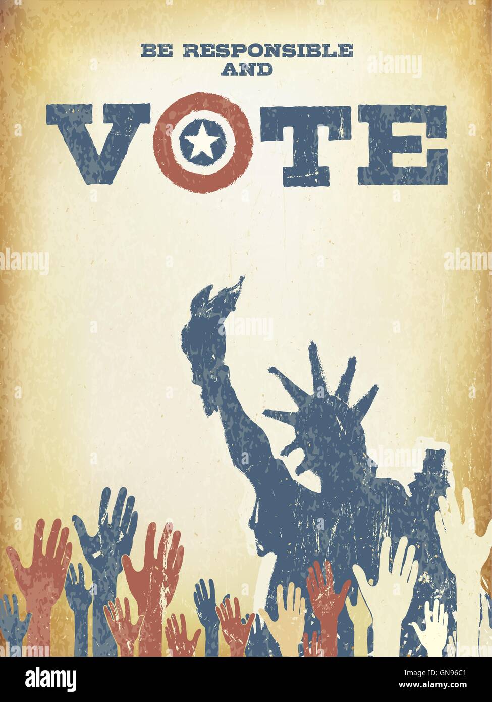 Be responsible and Vote! On USA map. Vintage patriotic poster to Stock Vector