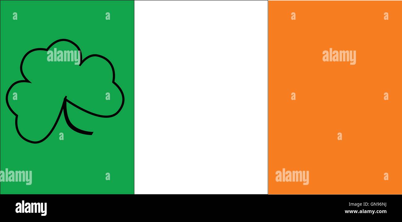 Irish Flag With Shamrock Outline Stock Vector