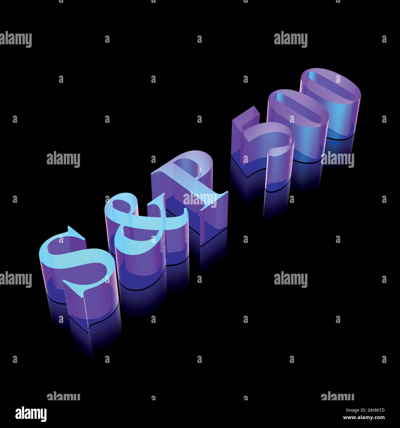 3d neon glowing character S&ampP 500 made of glass, vector illustration. Stock Vector