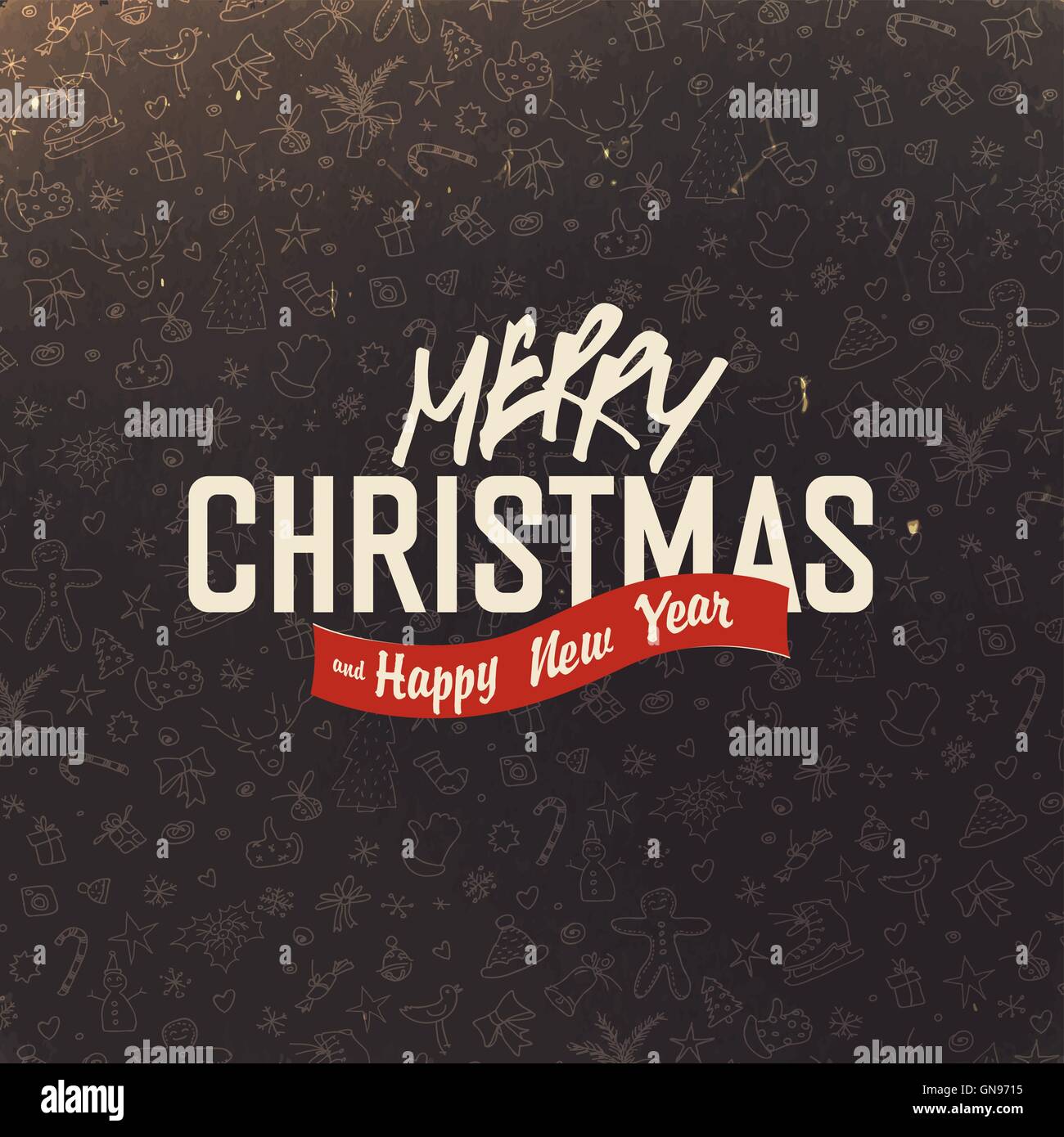 Christmas greeting on hand drawn background. Retro Merry Christm Stock Vector