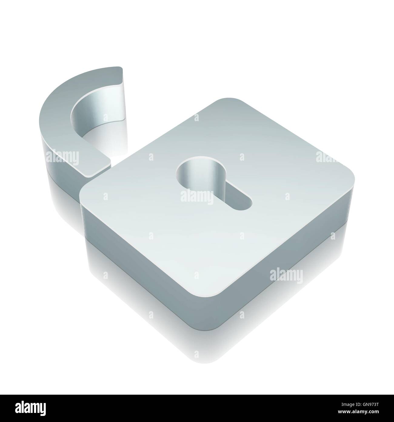 3d metallic Opened Padlock icon with reflection, vector illustration ...