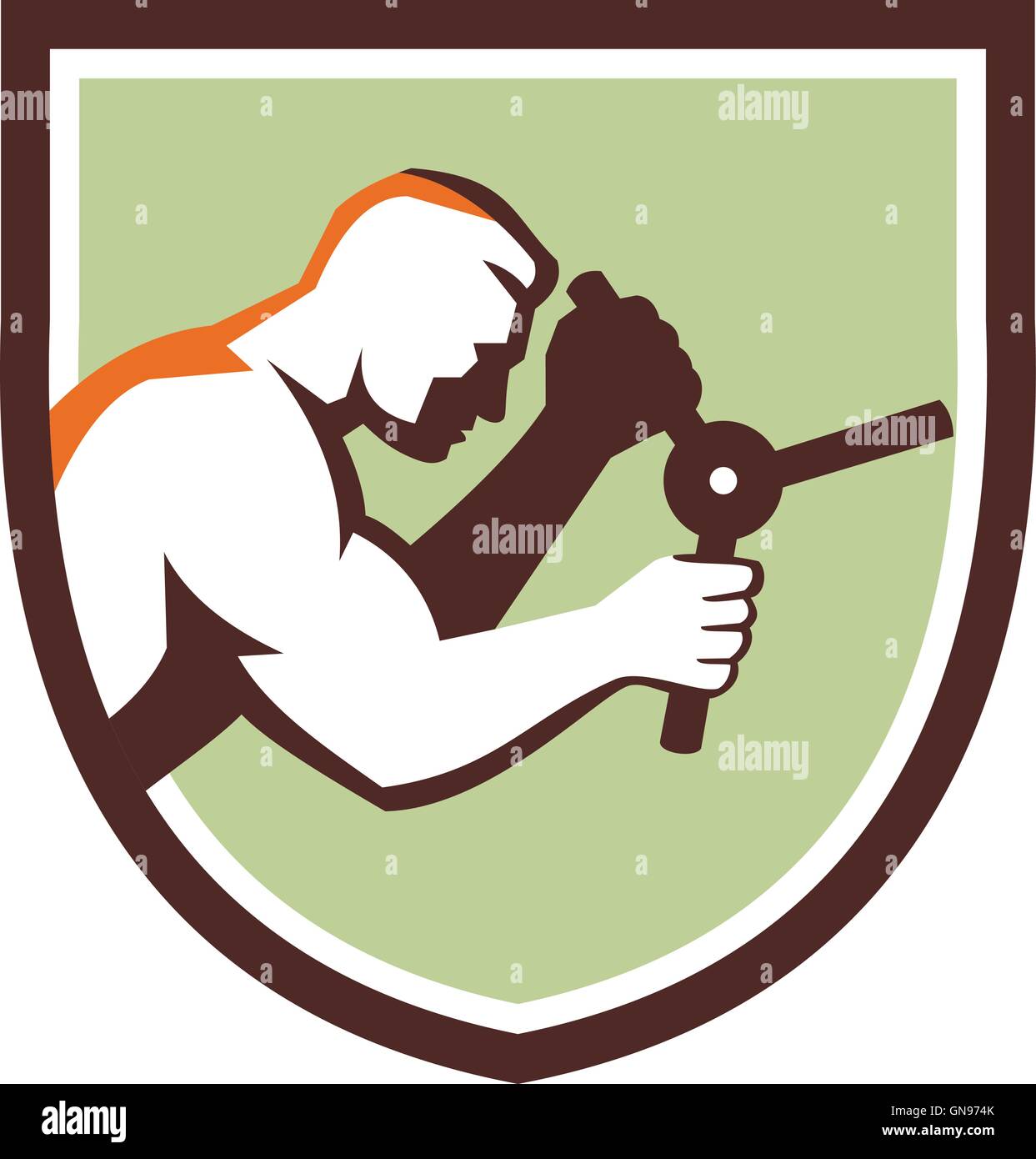 Worker Opening Safe Handle Crest Retro Stock Vector Image & Art - Alamy