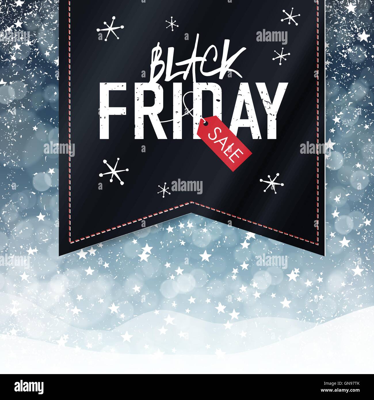 Black Friday sales Advertising Poster with Snow Fall Background. Stock Vector
