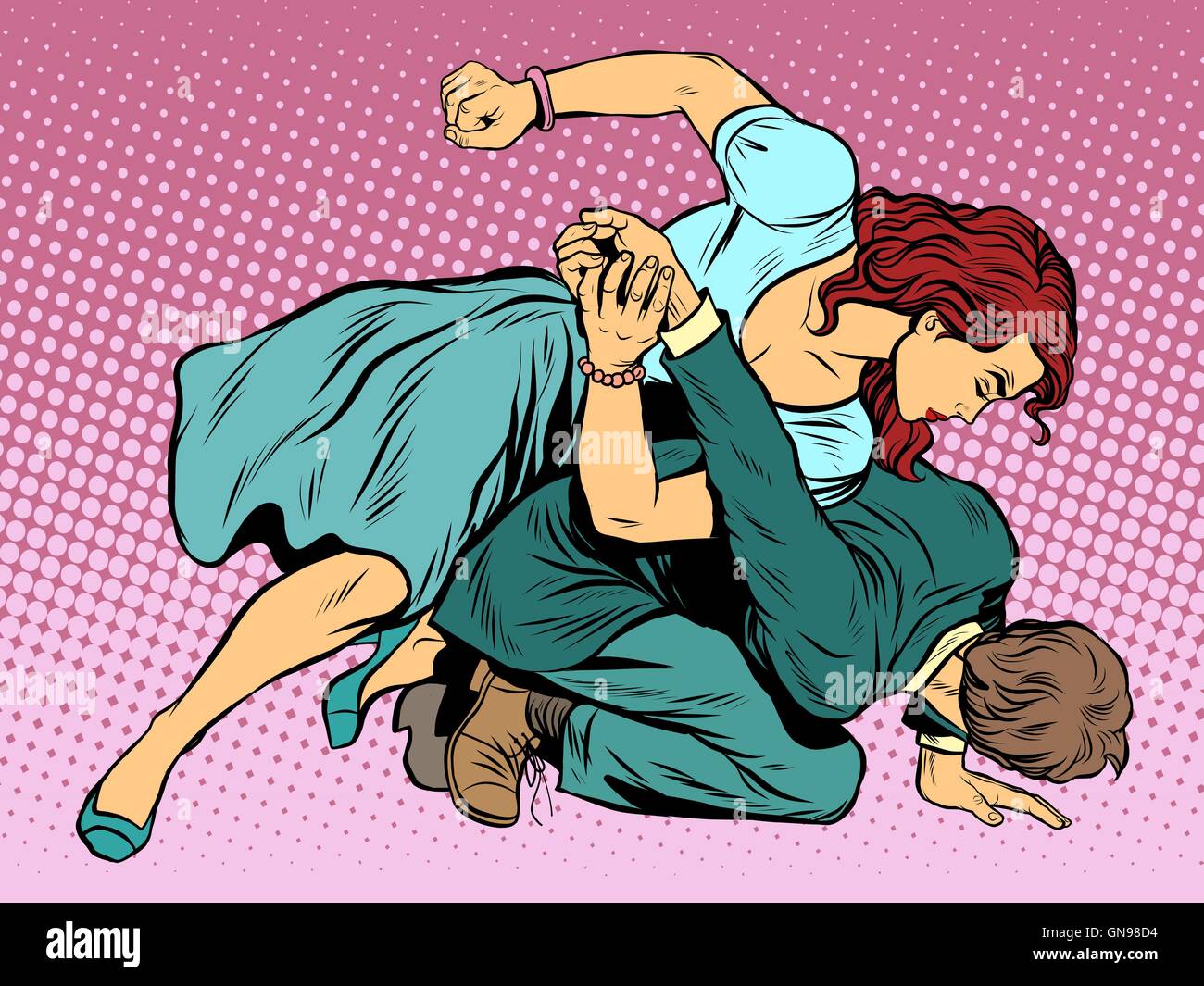 Woman beats man in fight Stock Vector