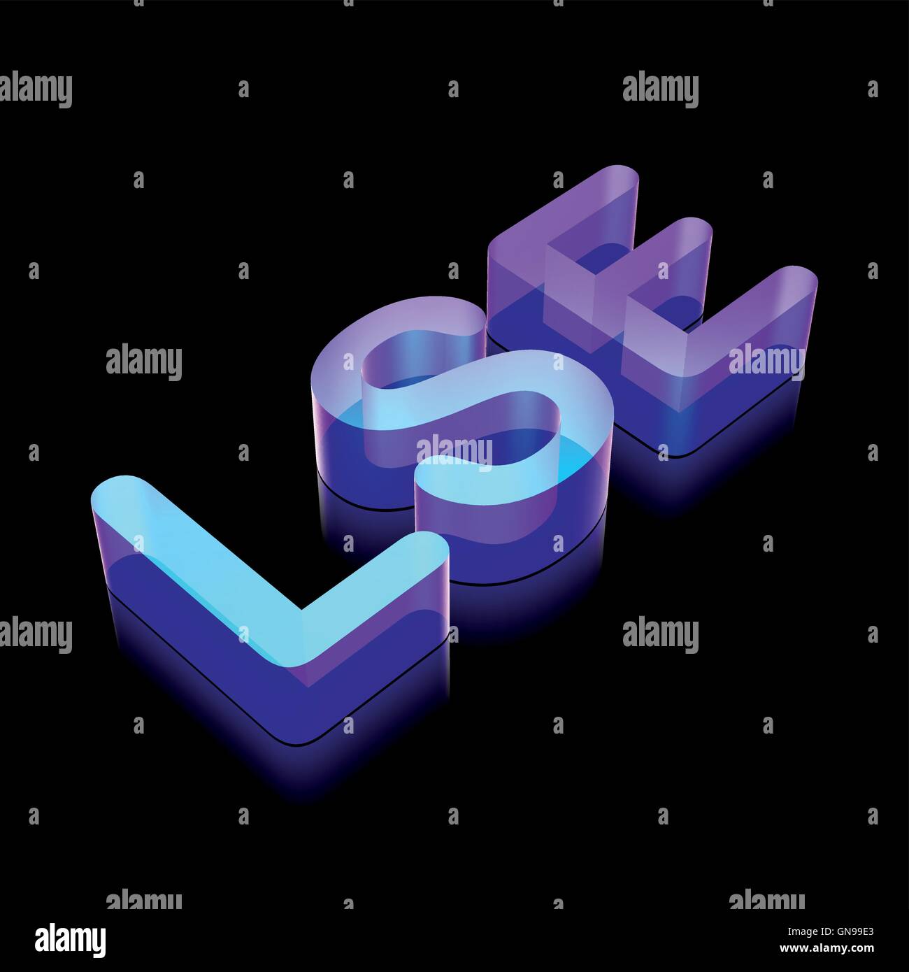 3d neon glowing character LSE made of glass, vector illustration. Stock Vector