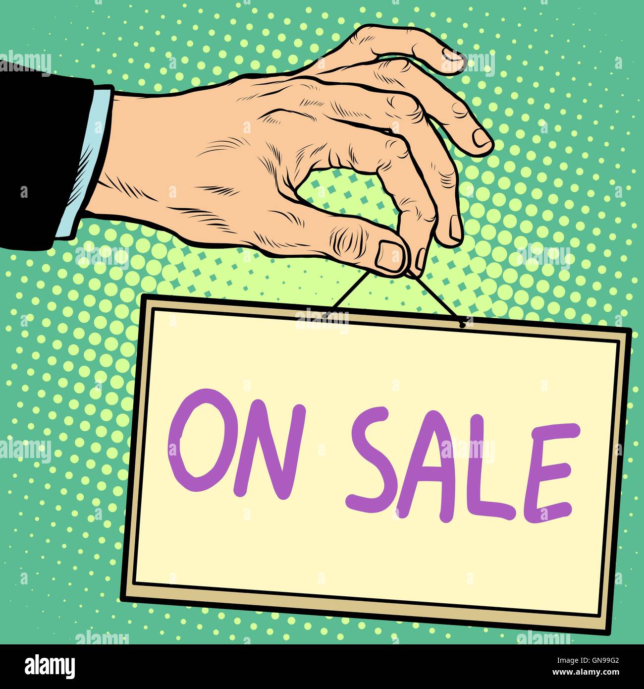 Hand holding a sign on sale Stock Vector