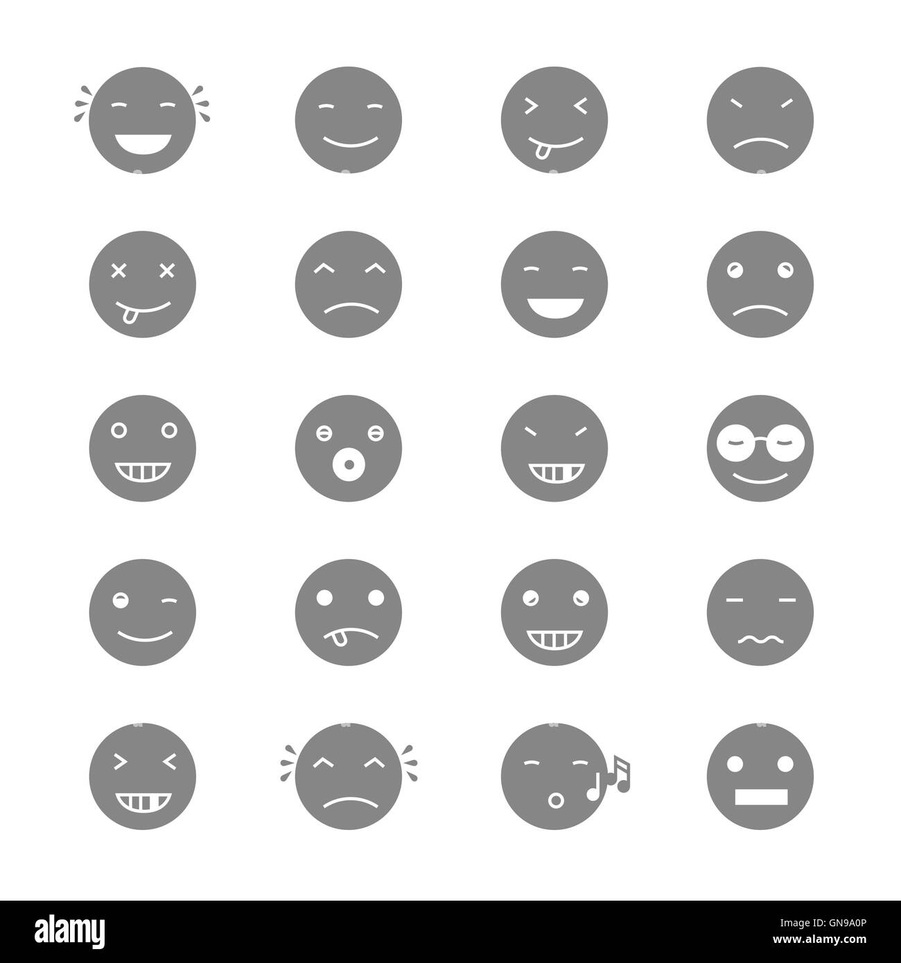 Emoticons Collection. Set of Emoji. Flat monochrome style. Diffe Stock Vector