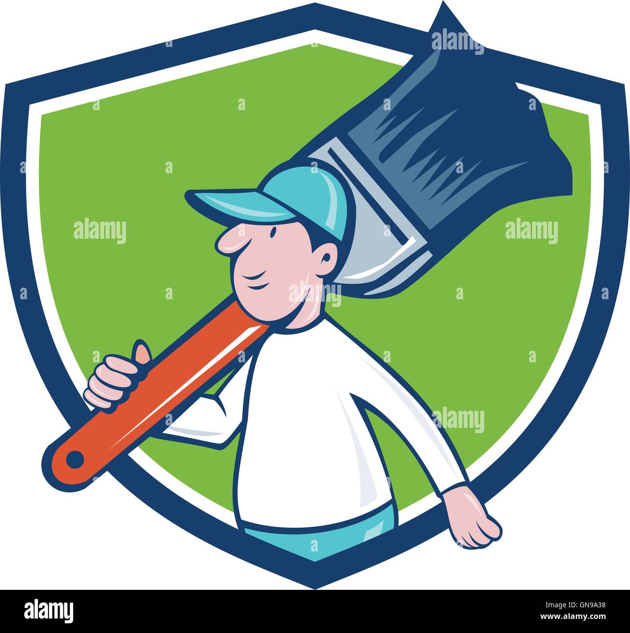 House Painter Paintbrush Walking Shield Cartoon Stock Vector Image