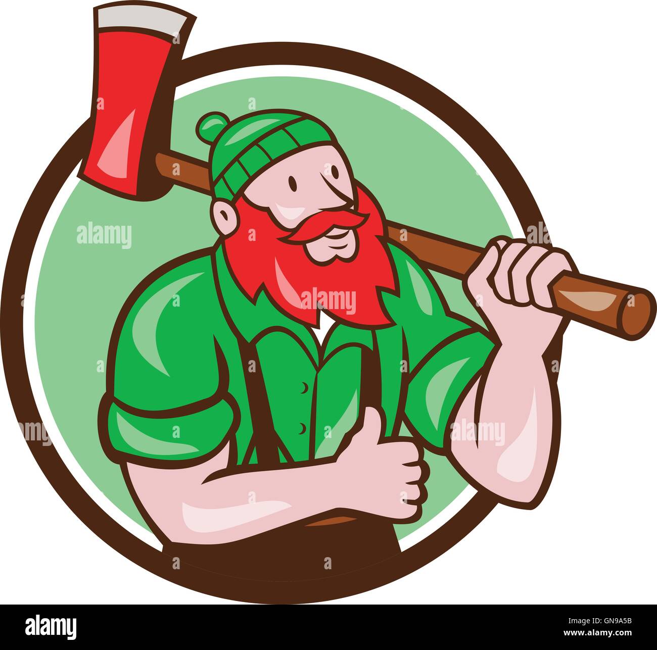 Paul Bunyan Lumberjack Axe Thumbs Up Circle Cartoon Stock Vector