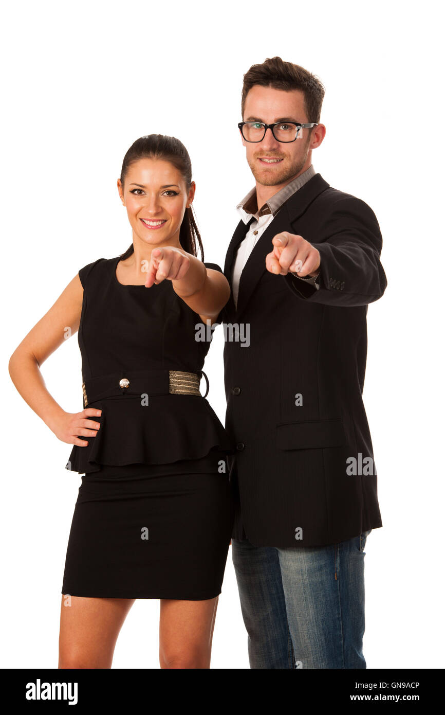 Man pointing finger at woman Cut Out Stock Images & Pictures - Alamy