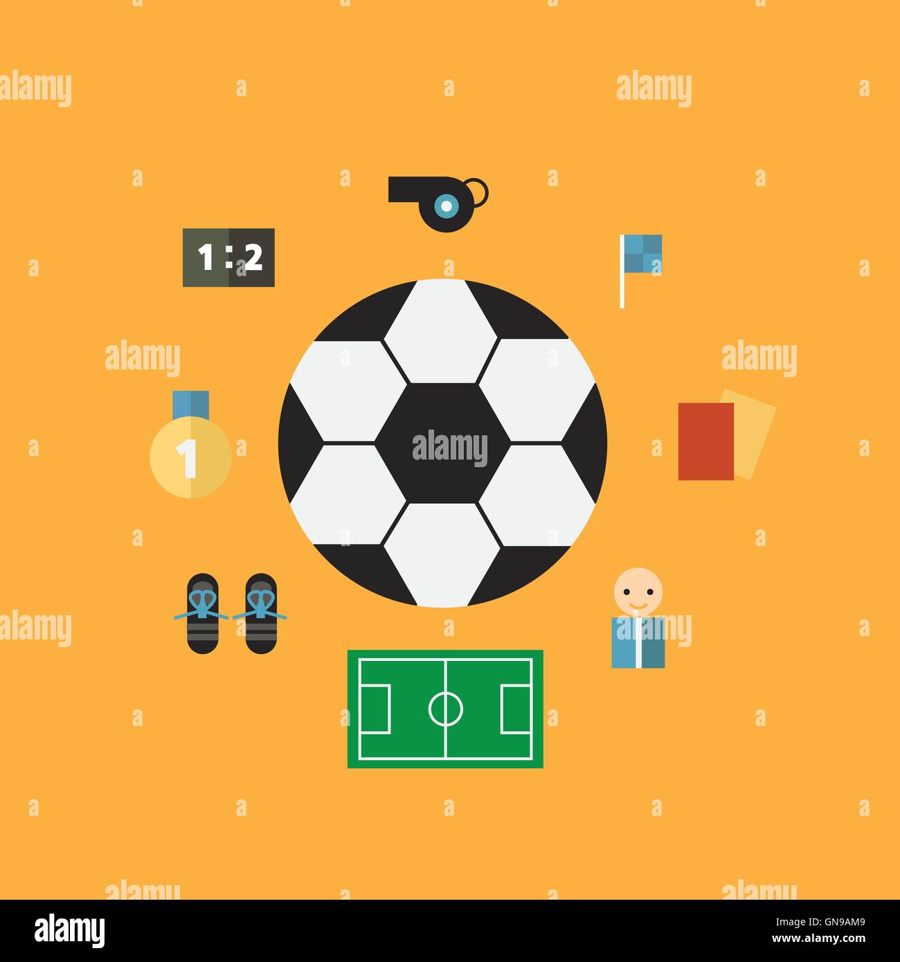 Soccer Champions flat icons set. Stock Vector