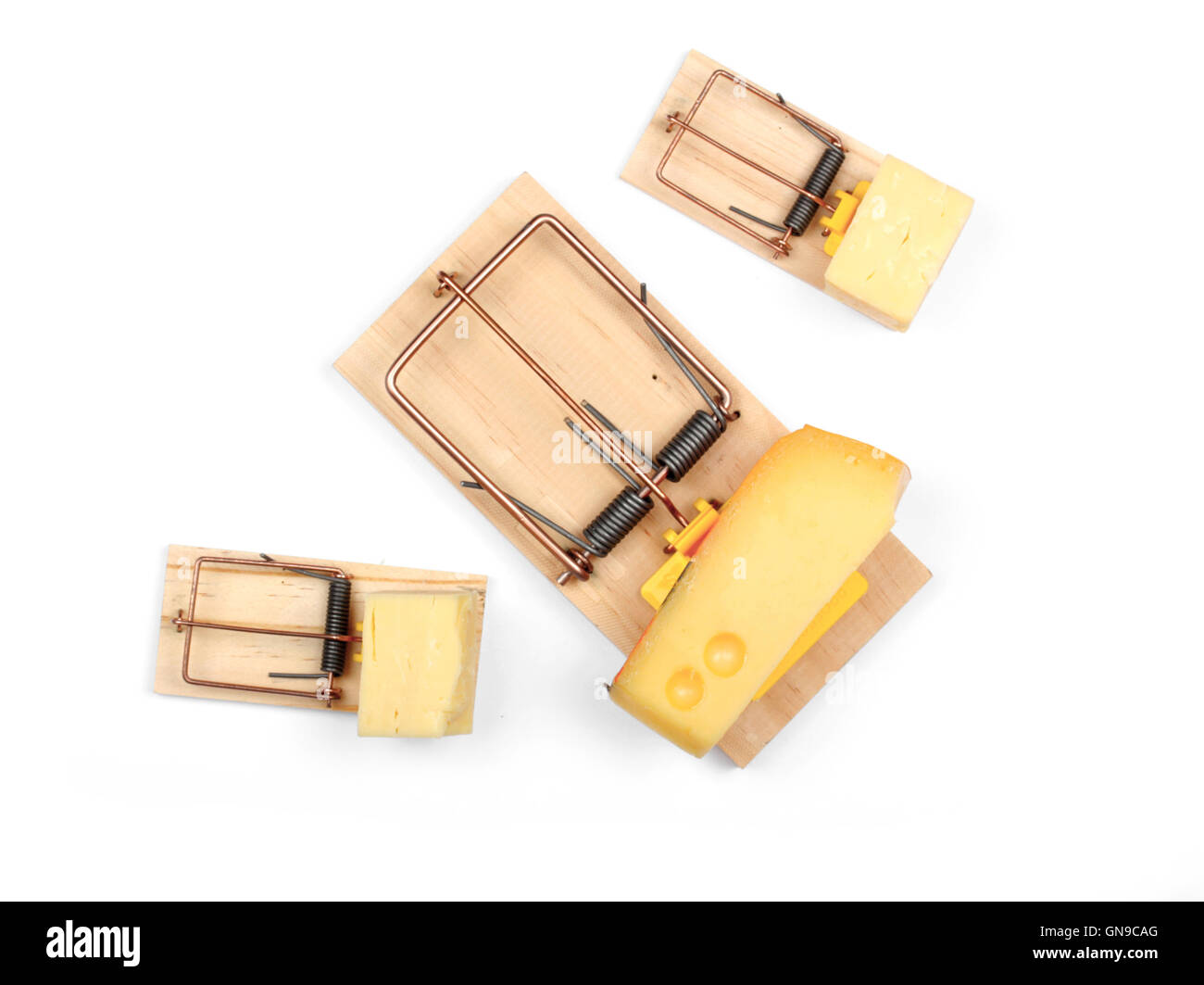 Three mouse traps with cheese Stock Photo Alamy