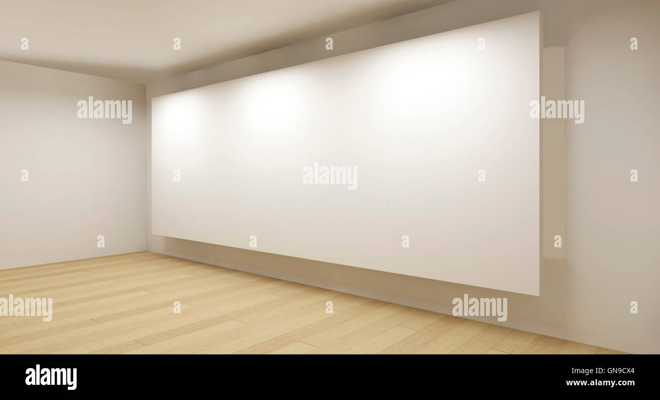 Clean gallery with white backdrop, 3d art Stock Photo