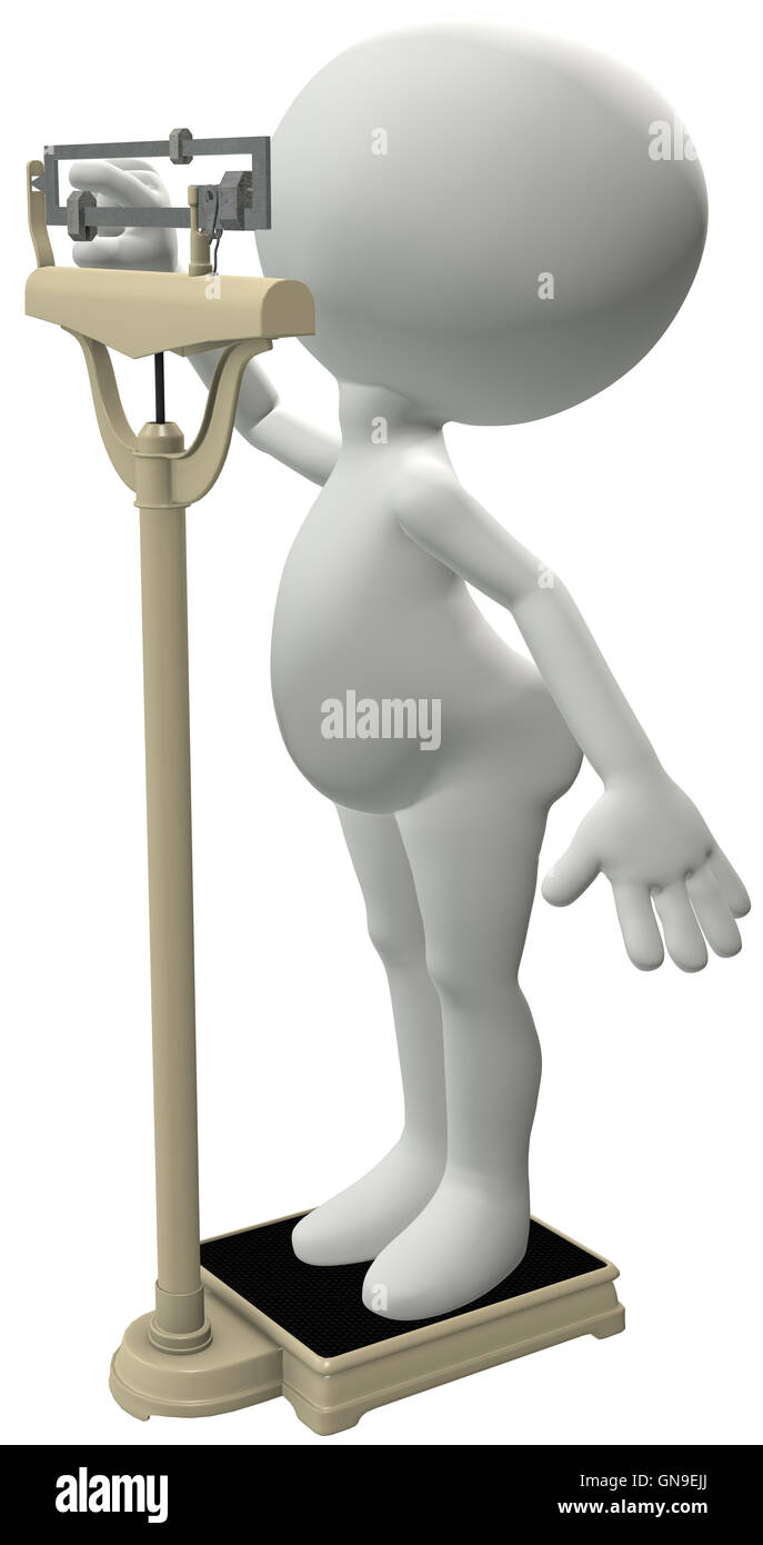 Chubby dieter weighs weight loss diet scale Stock Photo