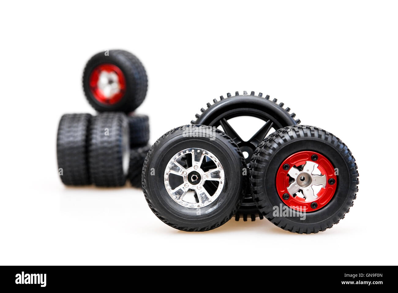 Rubber tires on red rims Stock Photo Alamy