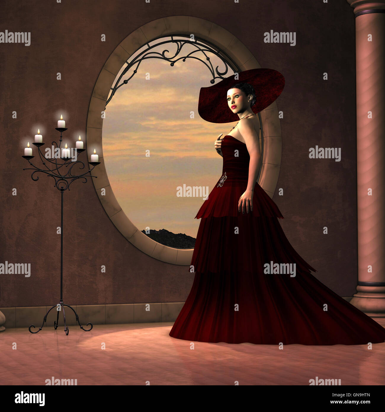 Lady in Red Dress Stock Photo Alamy