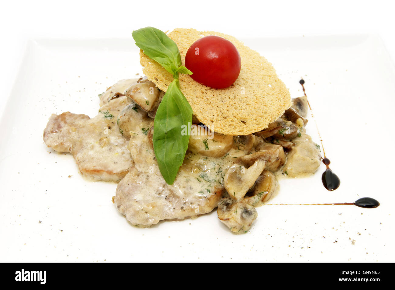 grilled meat with mushrooms Stock Photo