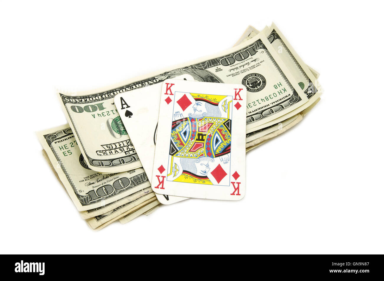 Dollars and playing cards Stock Photo Alamy