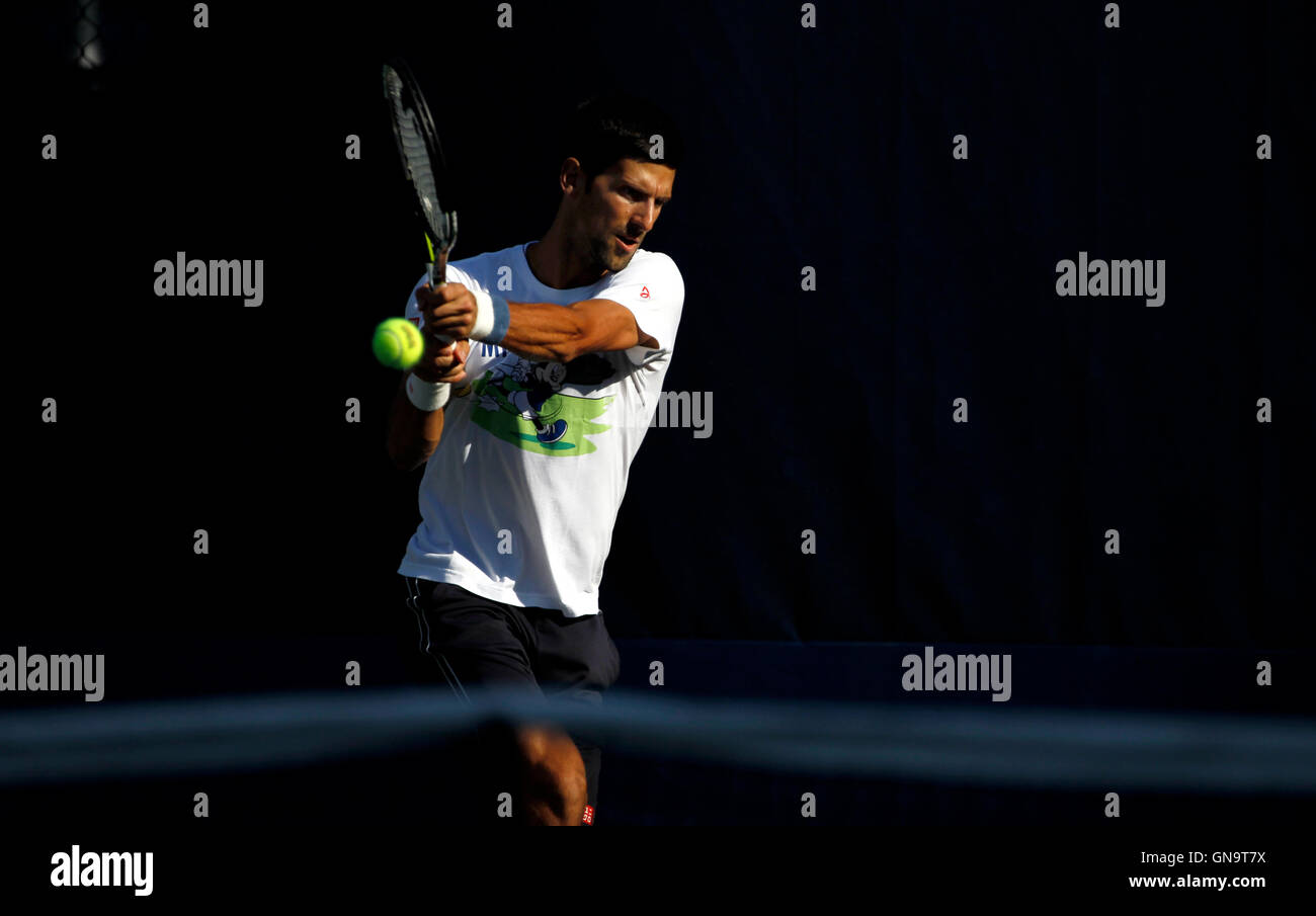 New York, United States. 28th Aug, 2016. Novak Djokovic during a practice session Sunday, August 28th, at the National Tennis Center in Flushing Meadows, New York. Djokovic was practicing for the U.S. Open Tennis Championships which begin on Monday, August 29th. Credit:  Adam Stoltman/Alamy Live News Stock Photo
