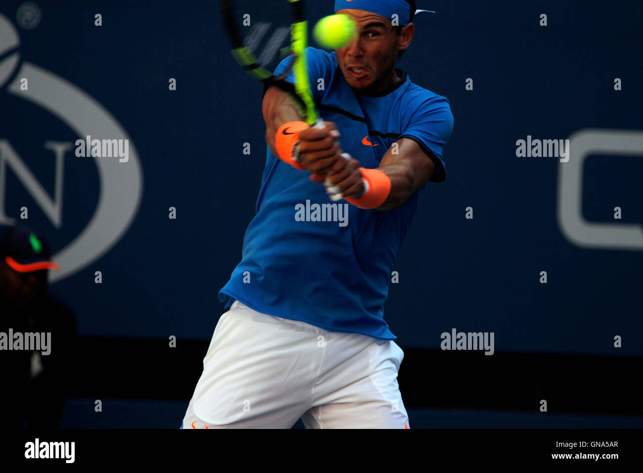 New York, United States. 29th Aug, 2016. Spain's Rafael Nadal in action during his first round match against Denis Istomin of Uzbekistan in the first round of the U.S. Open Tennis Championships at Flushing Meadows, New York on Monday, August 29th. Credit:  Adam Stoltman/Alamy Live News Stock Photo