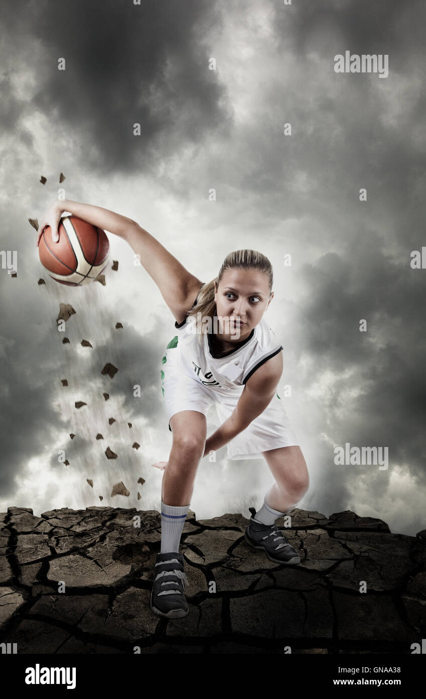 Basketball player running on grungy surface Stock Photo Alamy