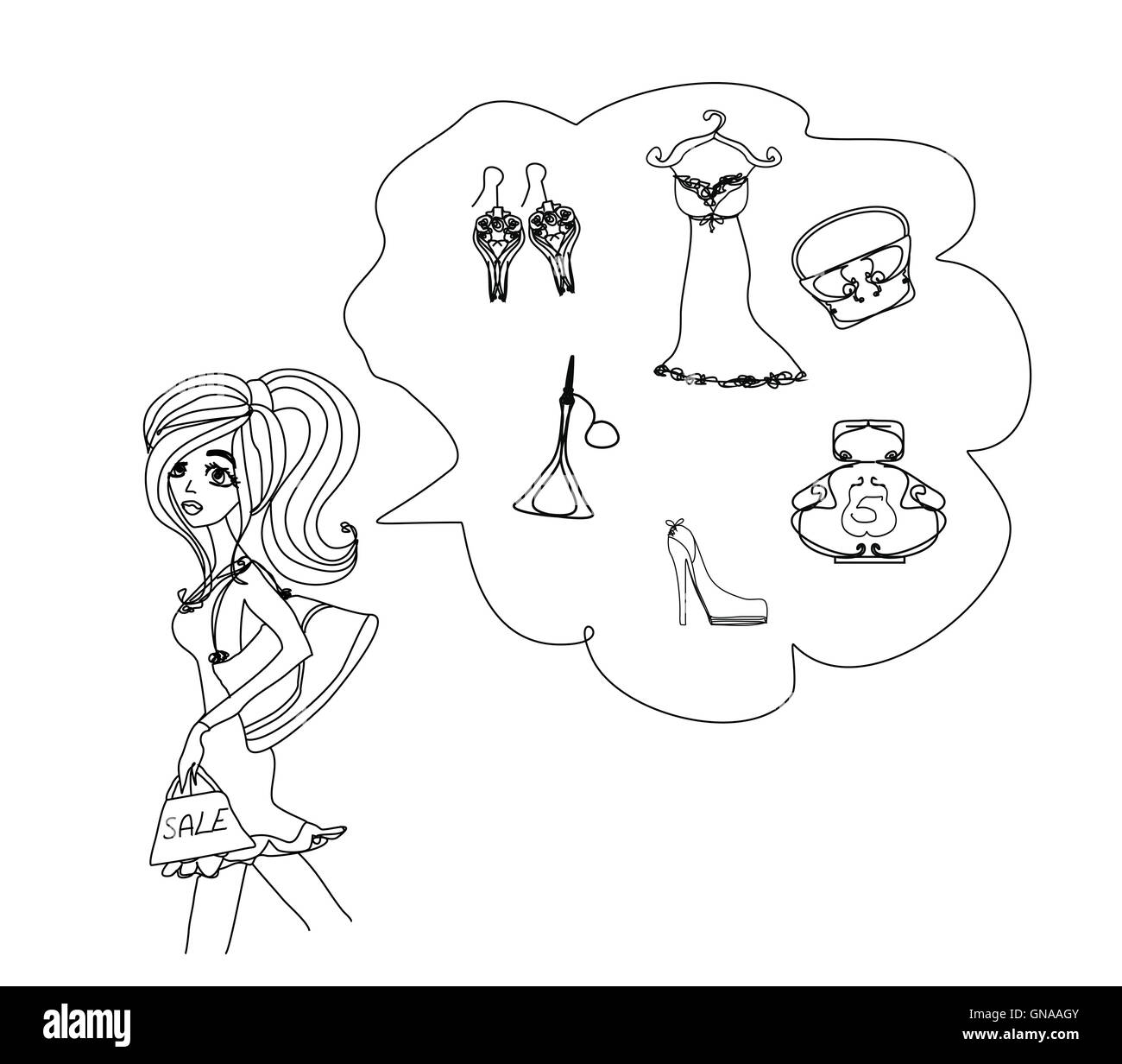 Fashion shopping girl doodles Stock Photo